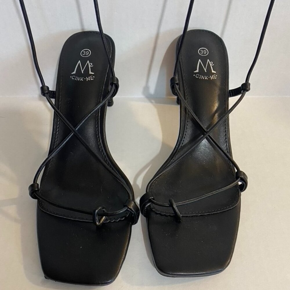 Cink Me Self-Tie Lace Up Square Toe 3" Flat Block Heels Size 39 (8.5 - 9 US)